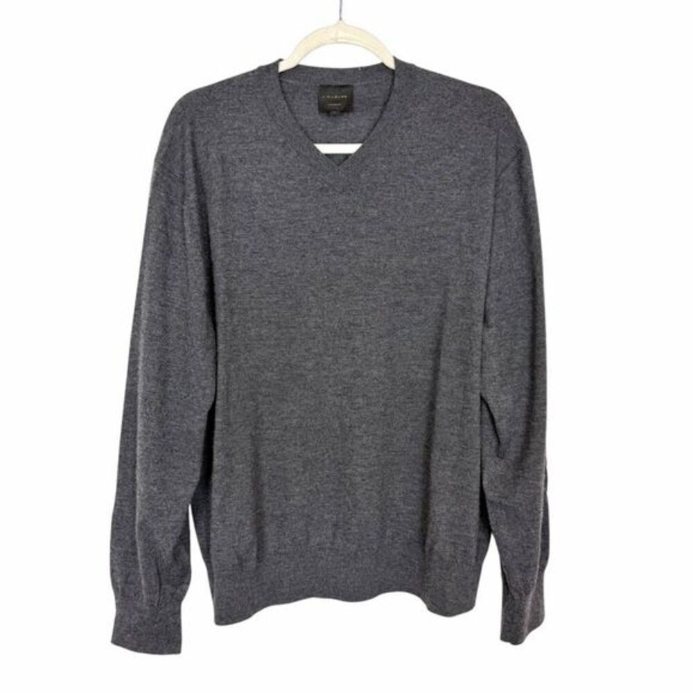 J. Hilburn 100% Cashmere Sweater Mens XL Charcoal Gray V-Neck Knit Pullover Knit